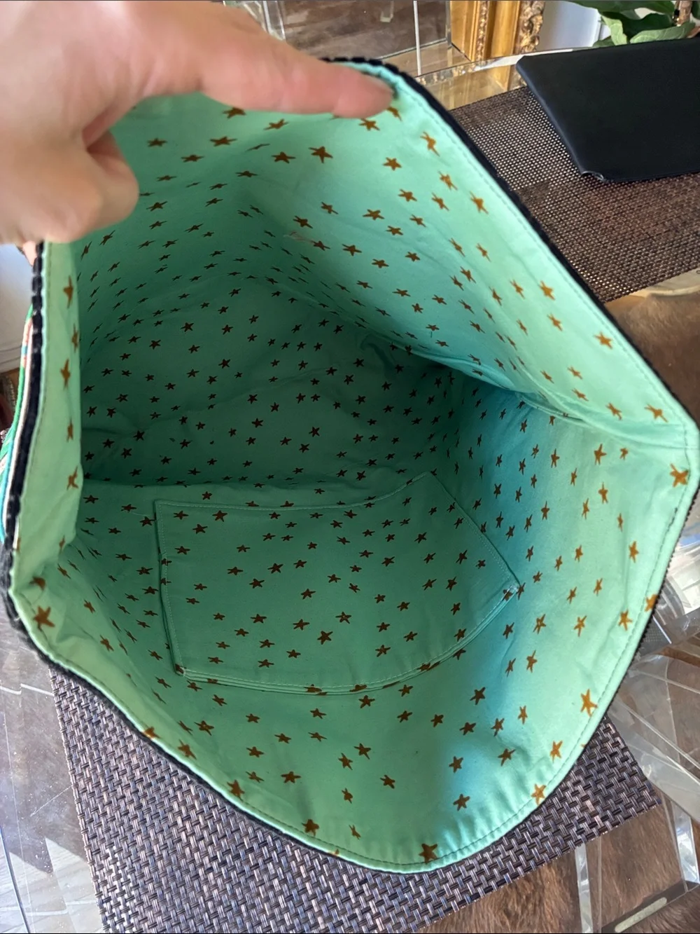 Handmade Green Mushroom Print Organizer Tote - Unknown Brand